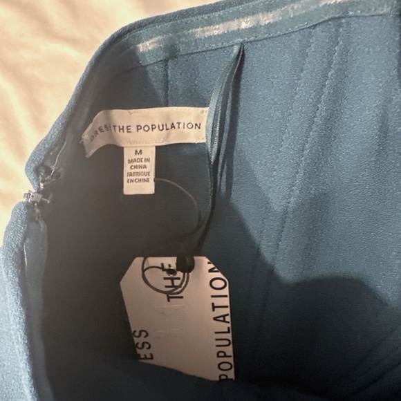 NWT $178 Dress the Population‎ [ Medium ] Bailey Off Shoulder Bodycon Dress Blue - Picture 12 of 12